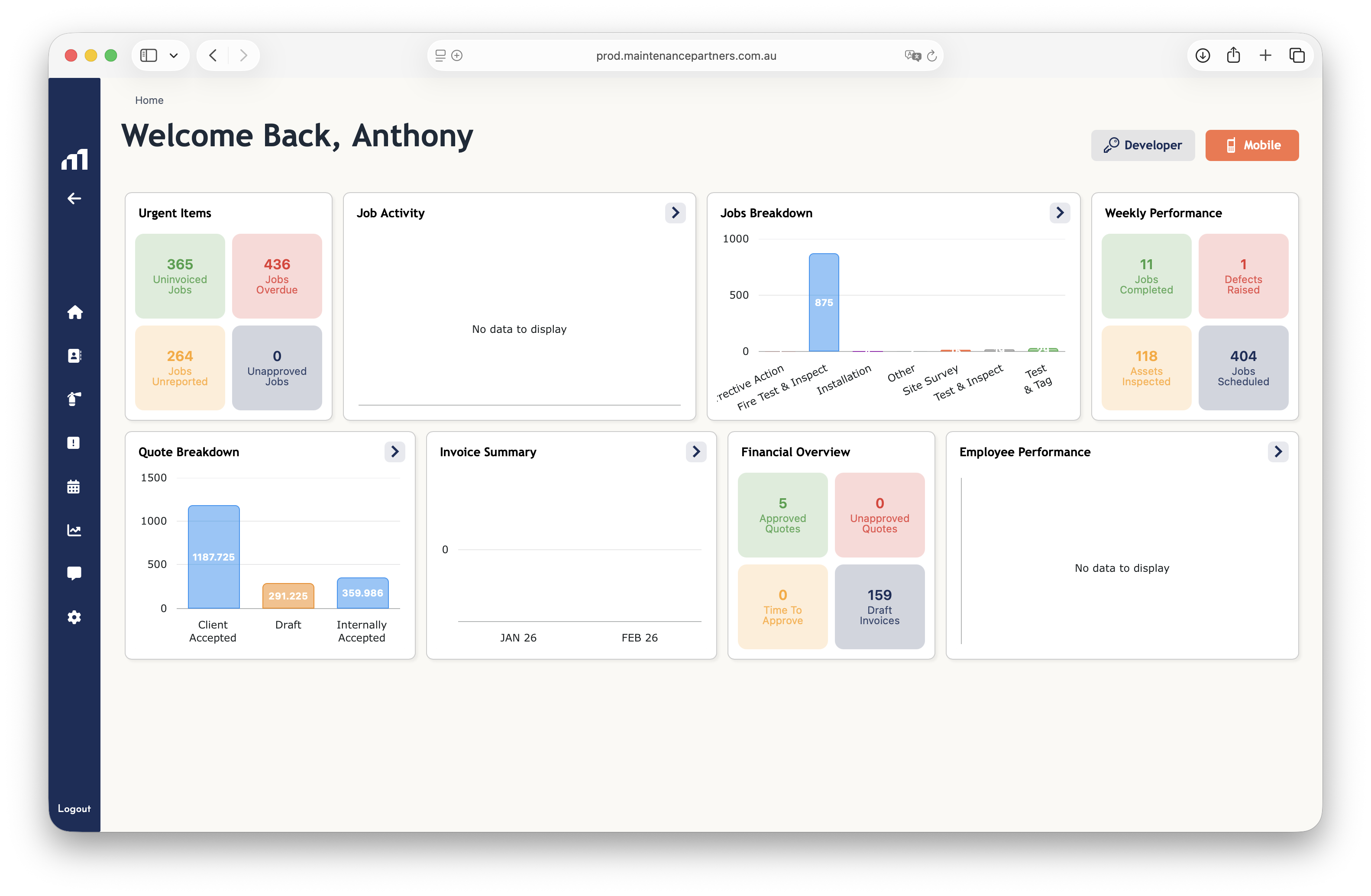 Maintenance Partners office portal dashboard