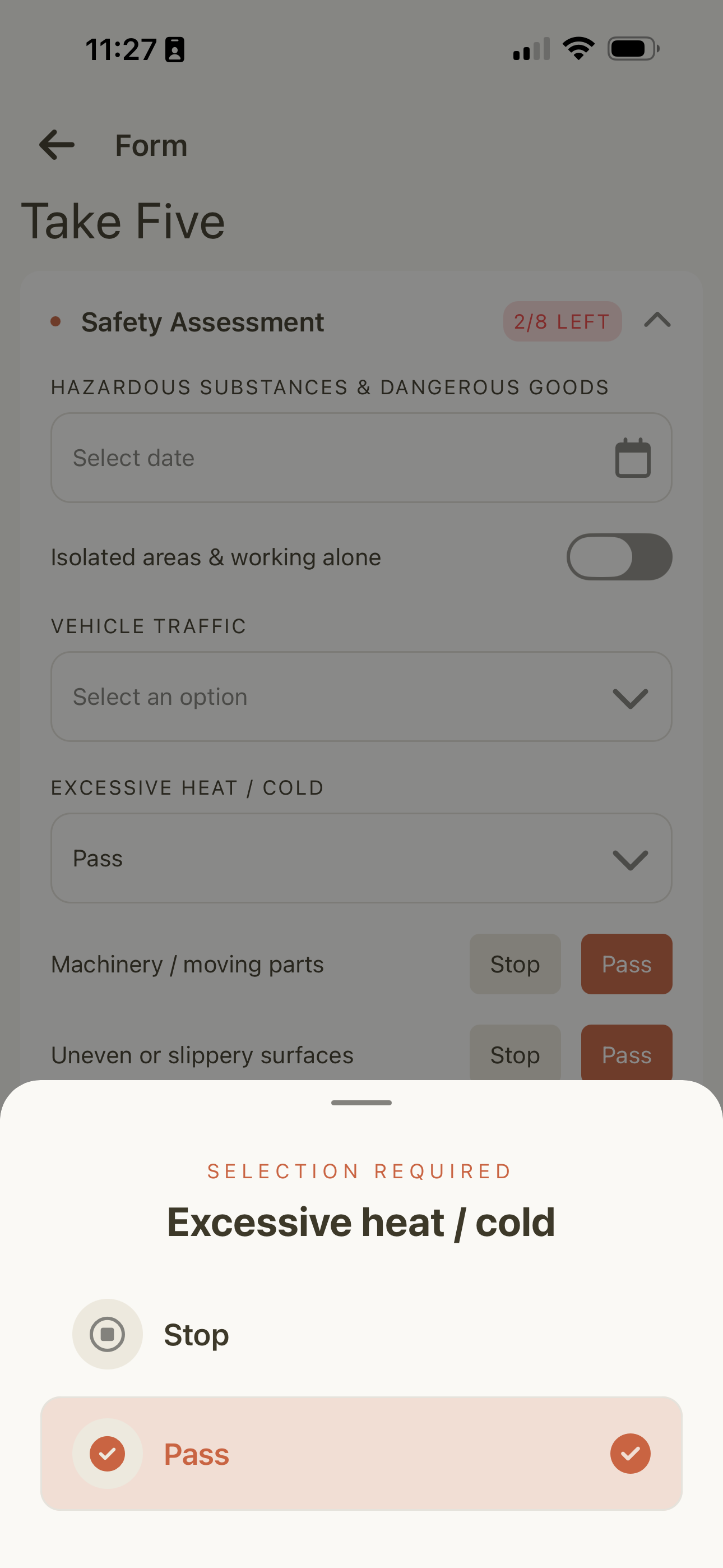 Maintenance Partners inspection form on the field mobile app